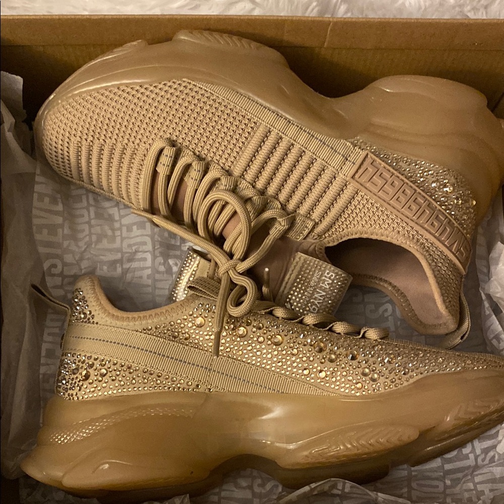 Steve Madden Tan Sneakers with Knit Upper and Slip-On Design
